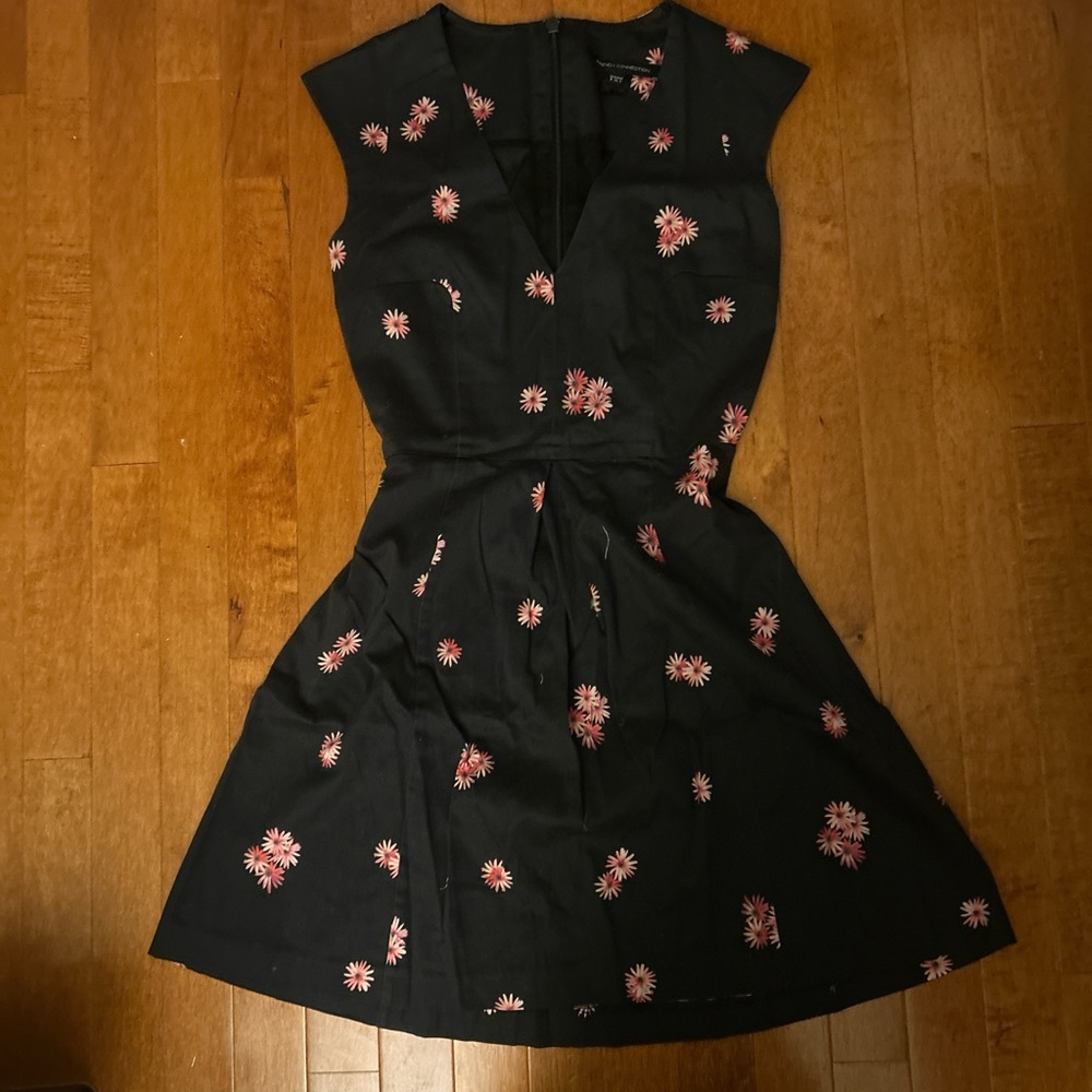 French Connection Black Dress with Pink Floral Design